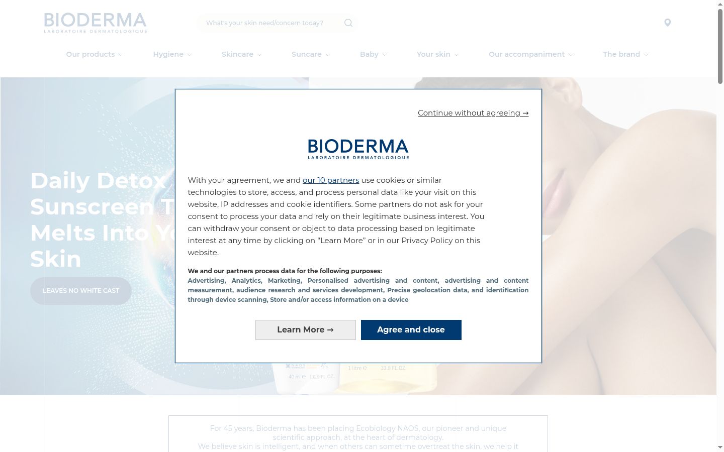 Screenshot of the consent banner shown before any interaction