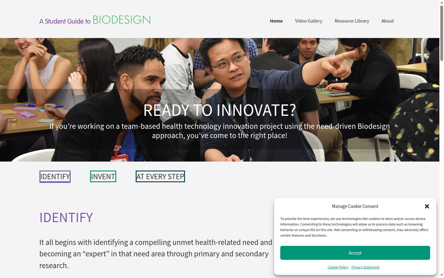 Screenshot of the consent banner shown before any interaction