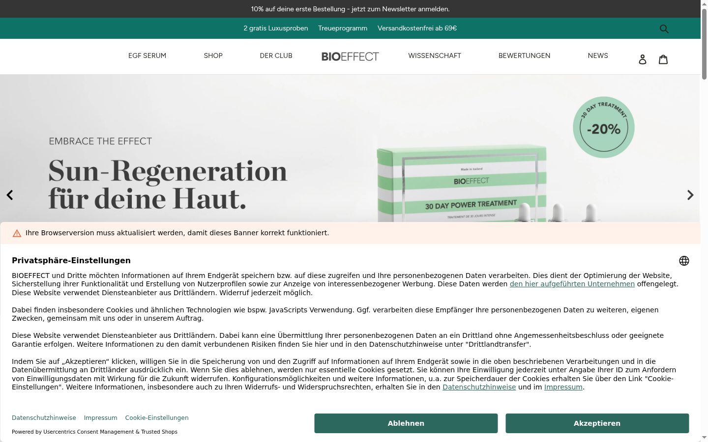 Screenshot van de toestemmingsbanner zoals getoond vóór enige interactie
