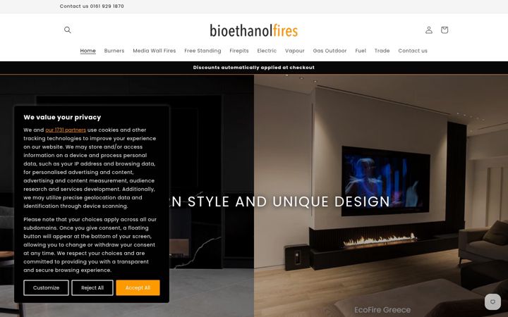Screenshot of bioethanolfires.co.uk