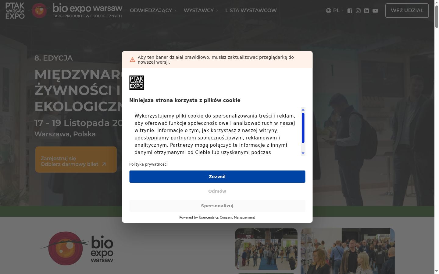 Snímka obrazovky banera súhlasu zobrazeného pred akoukoľvek interakciou