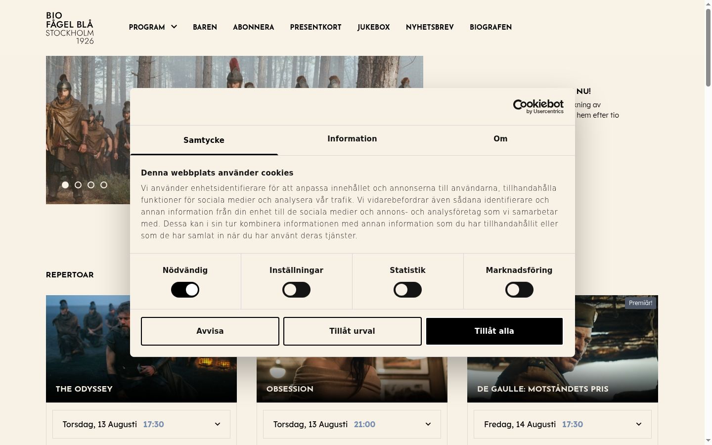Screenshot del banner di consenso mostrato prima di qualsiasi interazione