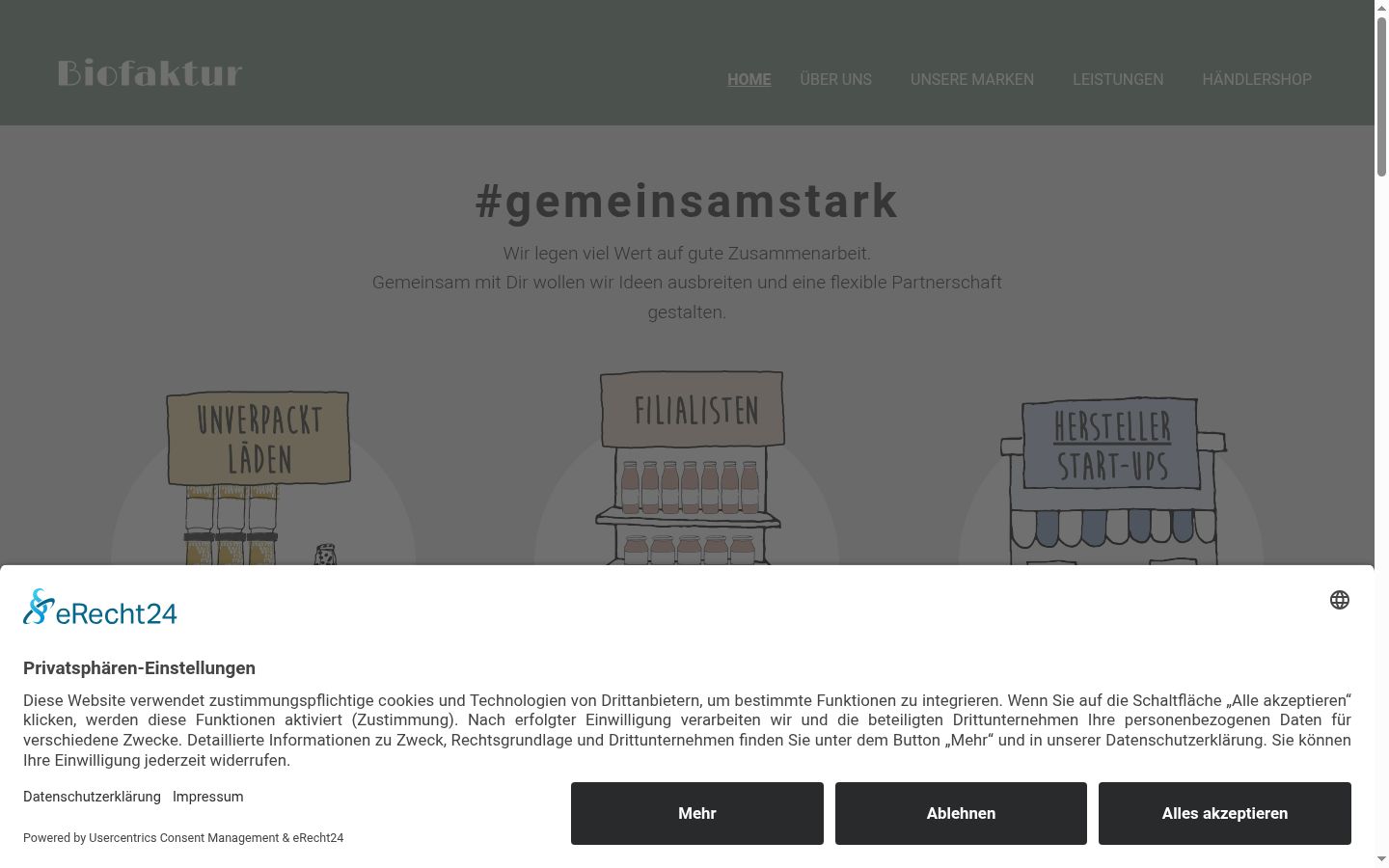 Screenshot des Einwilligungsbanners vor jeglicher Interaktion