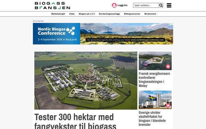 Ekrānuzņēmums no biogassbransjen.no