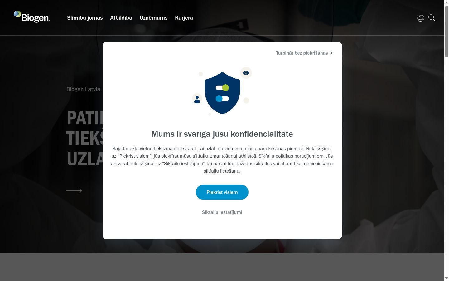 Screenshot del banner di consenso mostrato prima di qualsiasi interazione