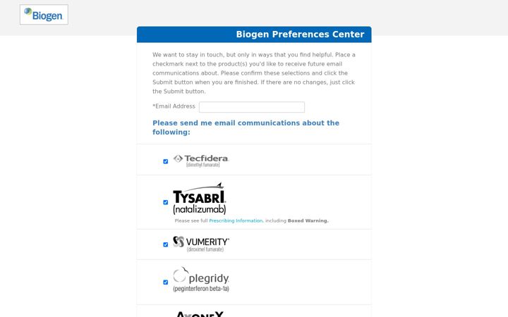Screenshot of biogenpreferencecenter.com