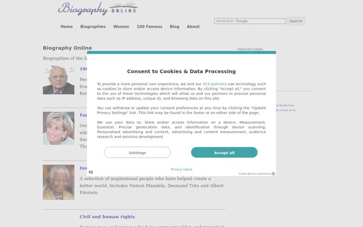 Screenshot of biographyonline.net