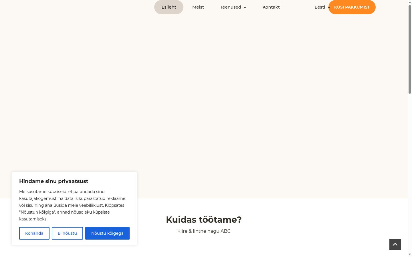 Skjermbilde av samtykkebanneret slik det vises før noen interaksjon