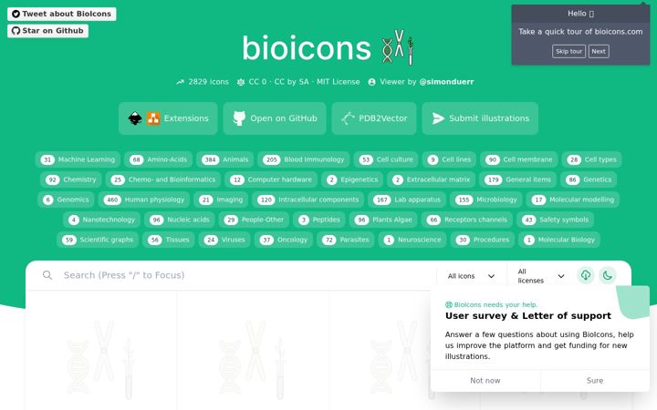 Screenshot of bioicons.com