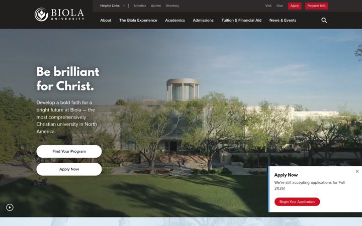 Skærmbillede af biola.edu
