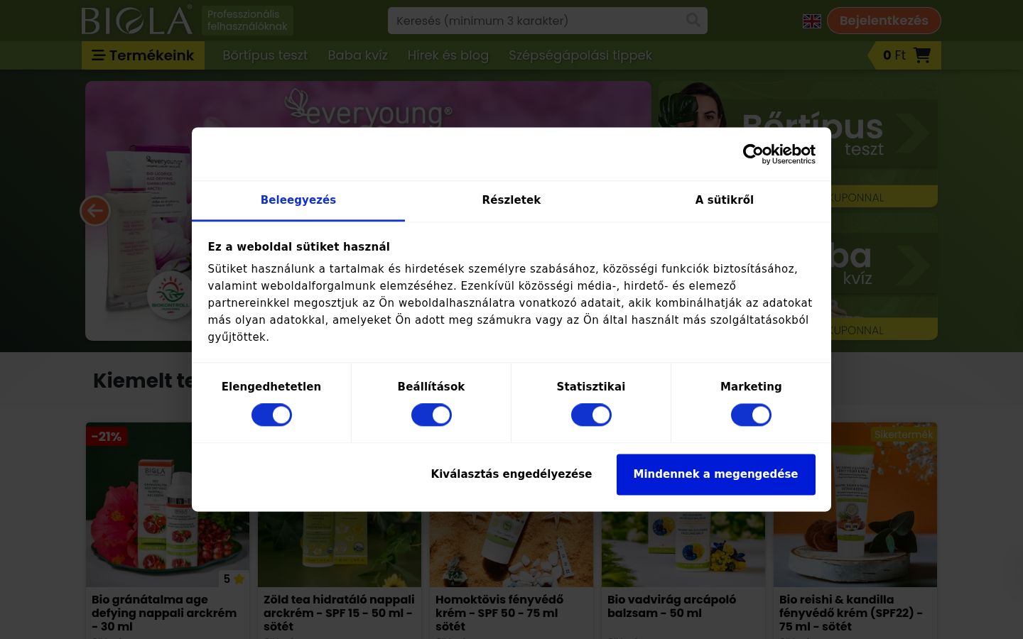 Képernyőkép a bármilyen interakció előtt megjelenő hozzájárulási bannerről