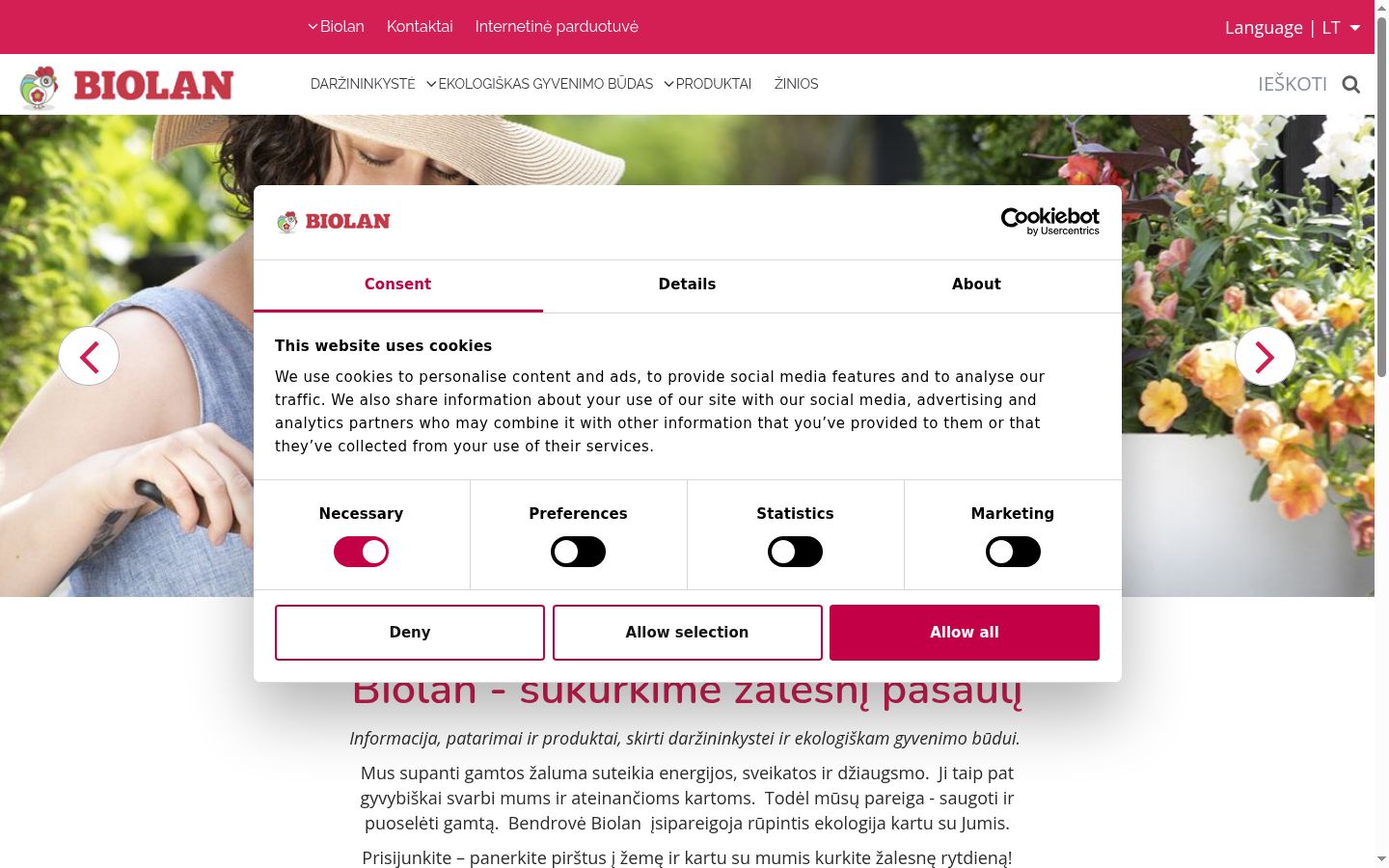 Screenshot del banner di consenso mostrato prima di qualsiasi interazione