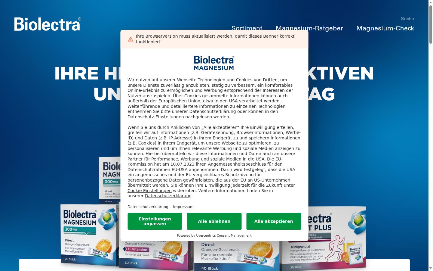 Screenshot del banner di consenso mostrato prima di qualsiasi interazione
