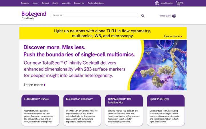 Screenshot of biolegend.com