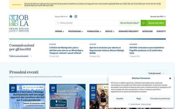 Screenshot of biologilazioabruzzo.it