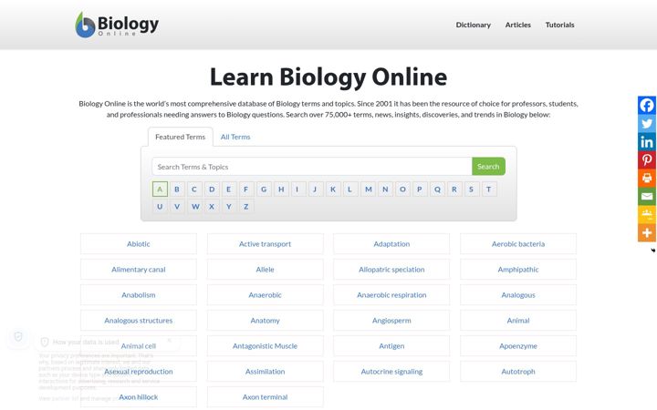 Capture d'écran de biology-online.org