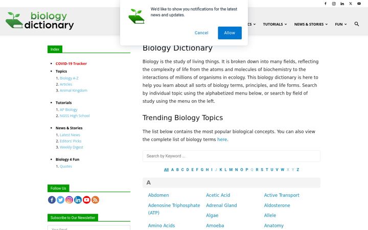 Screenshot of biologydictionary.net