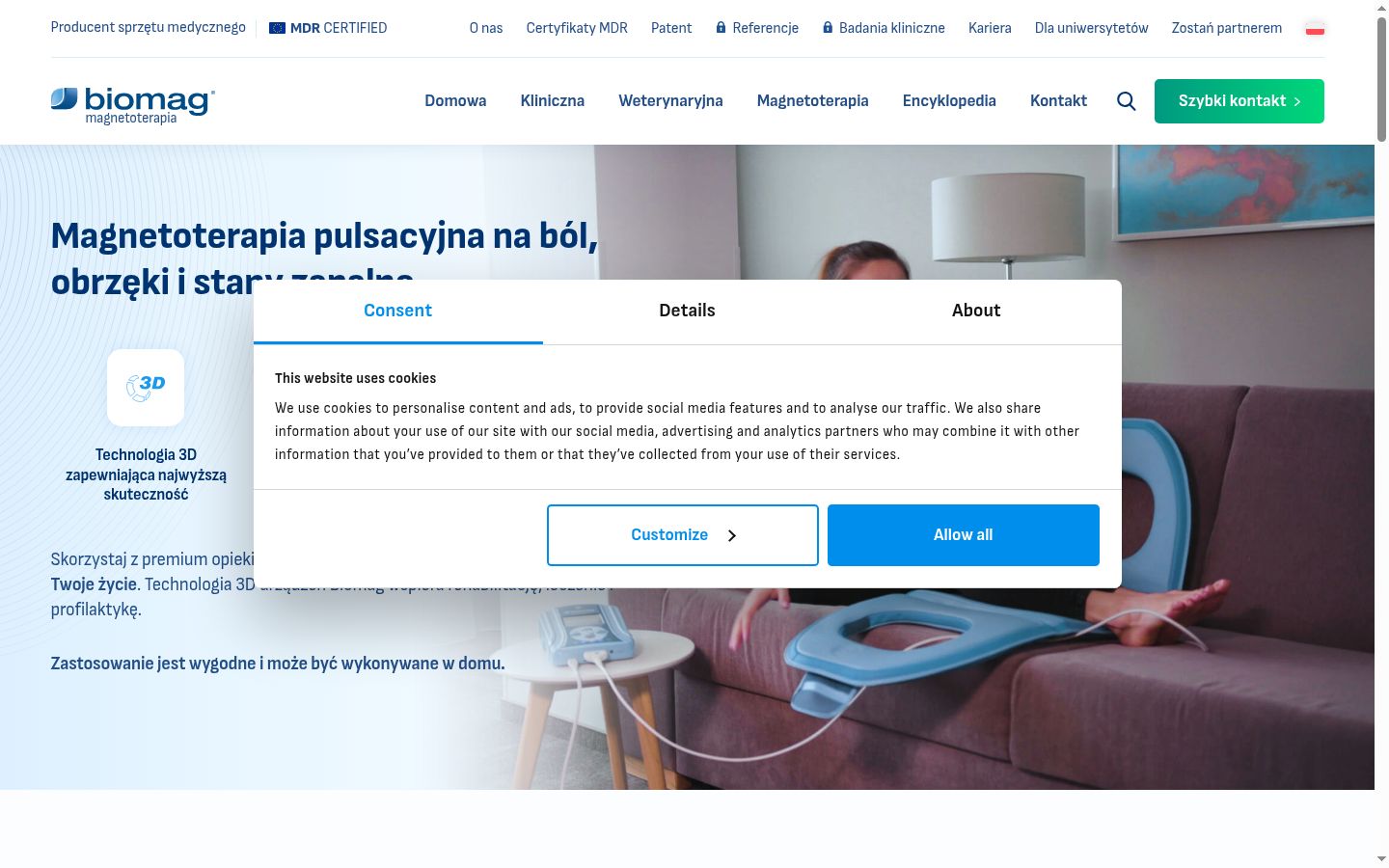 Skärmbild av samtyckesbannern som visades före någon interaktion
