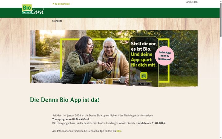 Screenshot of biomarktcard.de