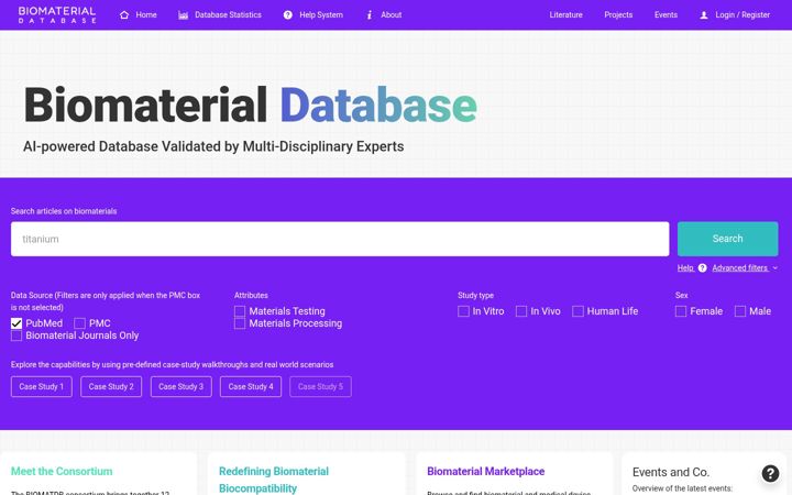 Screenshot of biomaterialdatabase.com