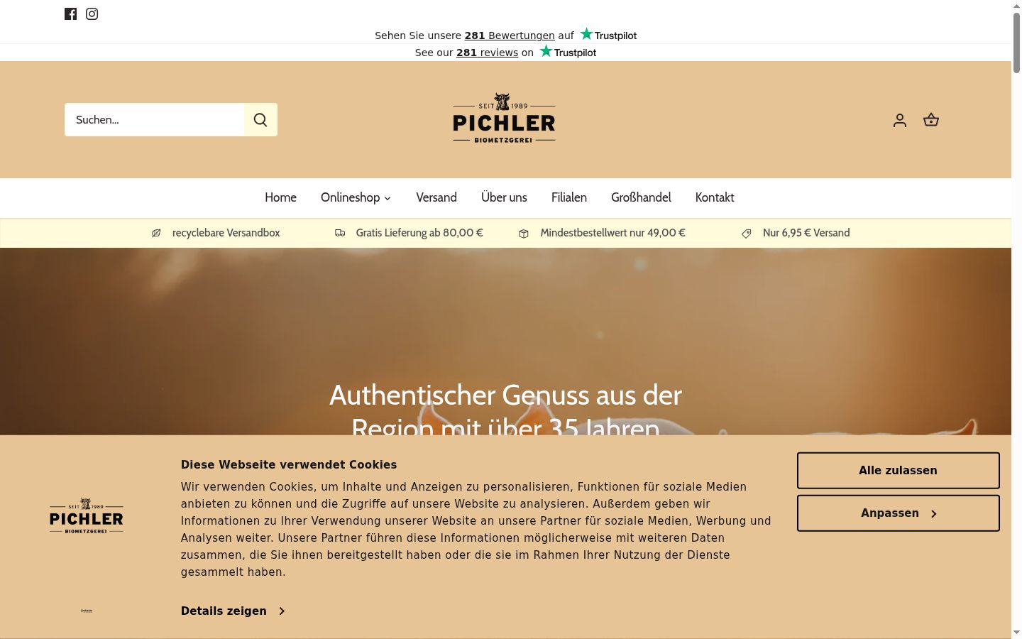 Skärmbild av samtyckesbannern som visades före någon interaktion