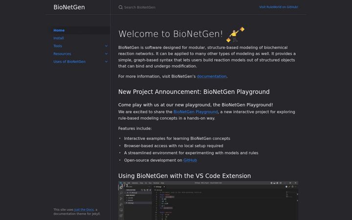Screenshot of bionetgen.org