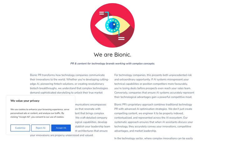 Screenshot of bionicpr.com