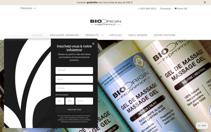 Screenshot of biooriginexperience.com