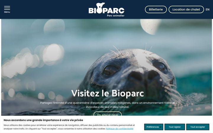 Captură de ecran a bioparc.ca