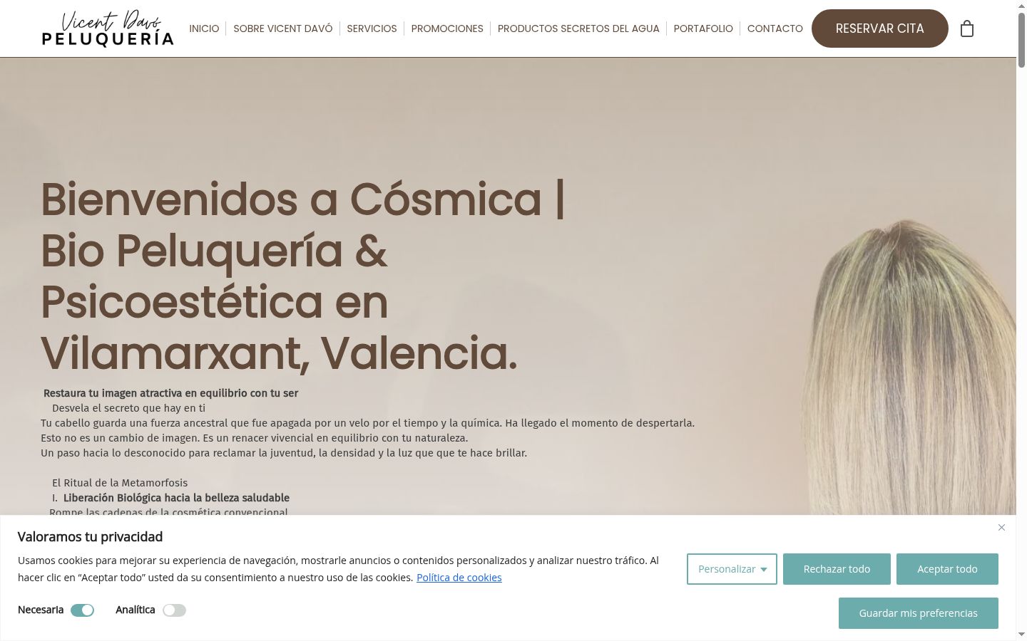 Captura de pantalla del banner de consentimiento mostrado antes de cualquier interacción