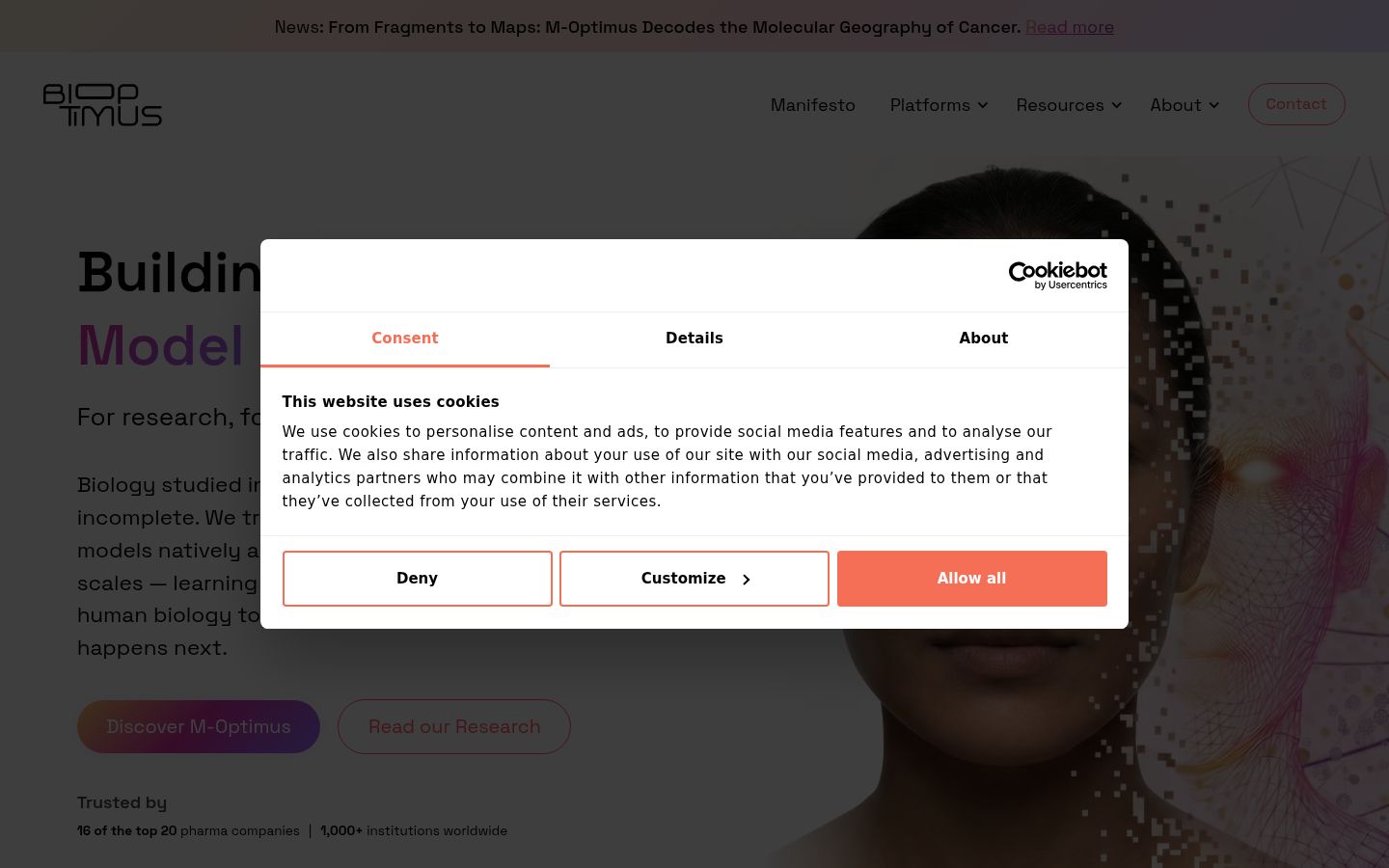 Capture d'écran de la bannière de consentement affichée avant toute interaction