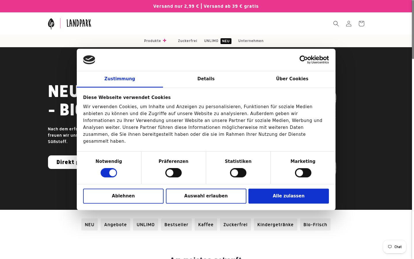 Screenshot of the consent banner shown before any interaction