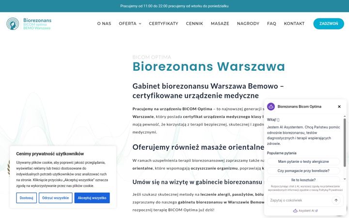 Captura de pantalla de biorezonansbicomoptima.pl