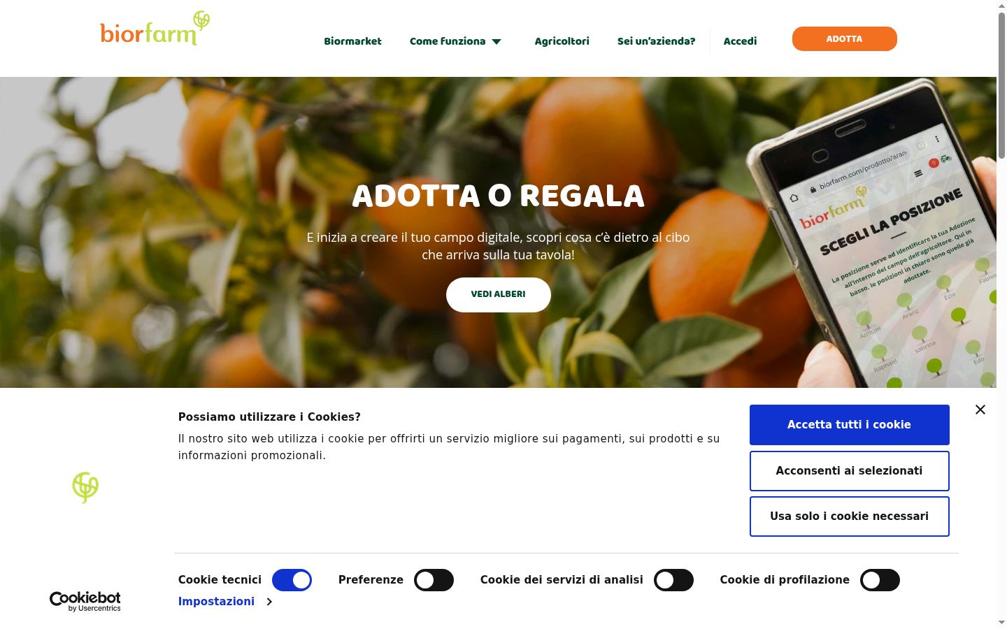 Screenshot del banner di consenso mostrato prima di qualsiasi interazione