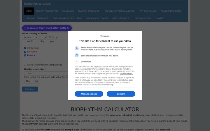 Screenshot of biorhythm-calculator.net