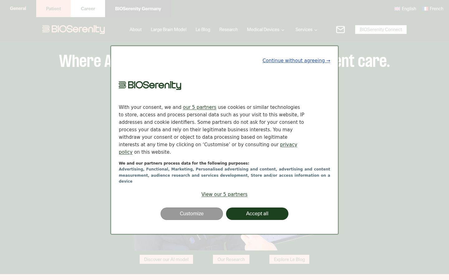 Screenshot des Einwilligungsbanners vor jeglicher Interaktion