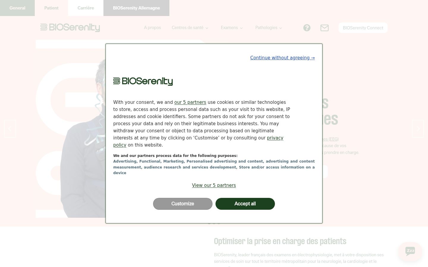 Screenshot del banner di consenso mostrato prima di qualsiasi interazione