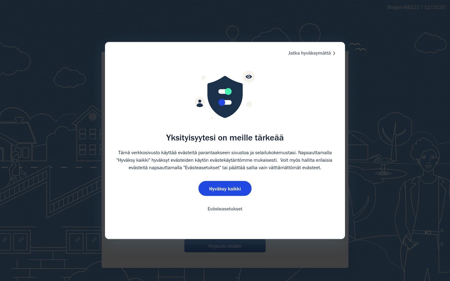Skärmbild av samtyckesbannern som visades före någon interaktion