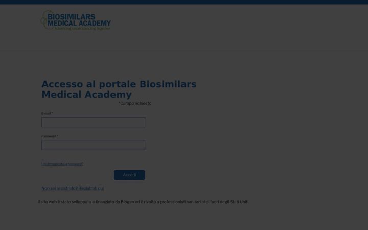 Screenshot of biosimilarsmedicalacademy.it