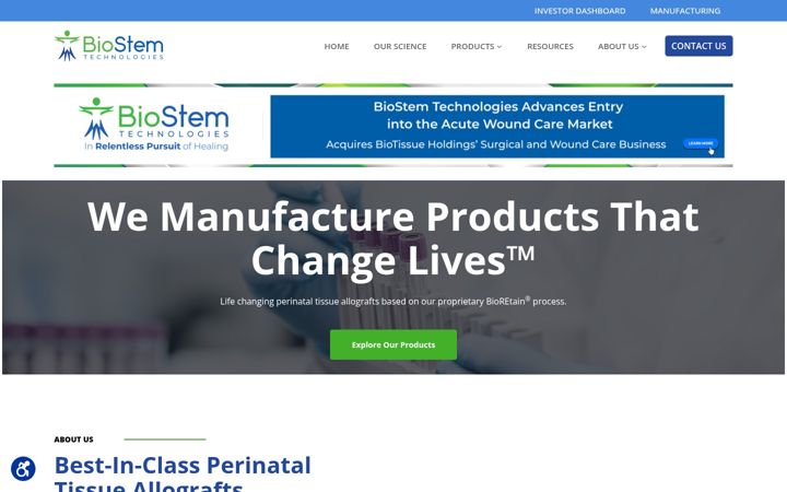 Captura de pantalla de biostemtechnologies.com