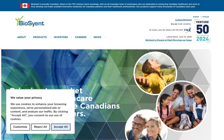 Screenshot of biosyent.com