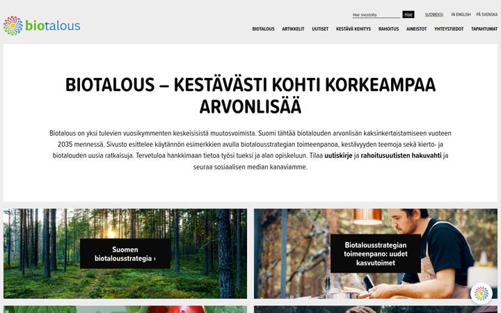 Screenshot of biotalous.fi