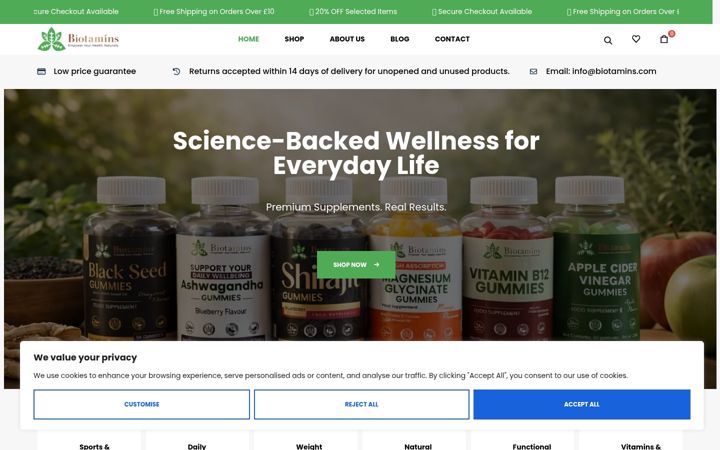 Skærmbillede af biotamins.com