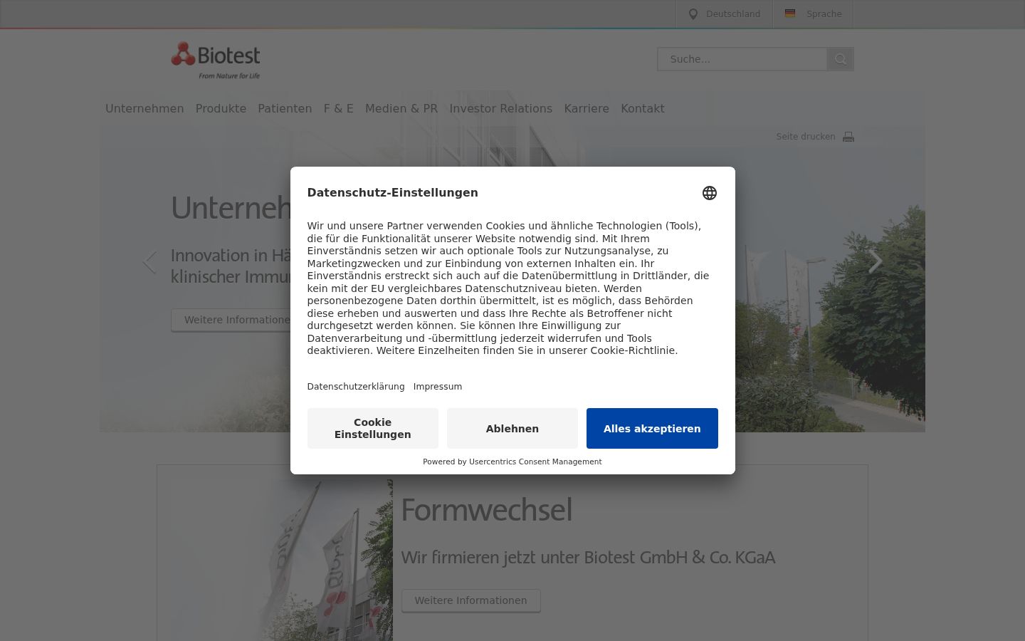 Screenshot del banner di consenso mostrato prima di qualsiasi interazione