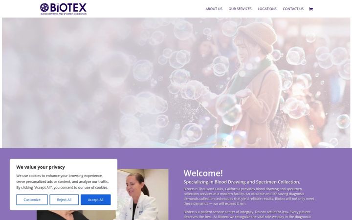 Screenshot of biotexblooddraw.com