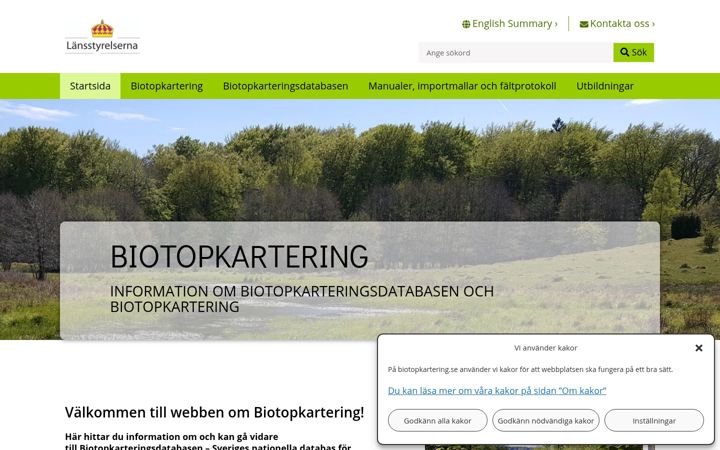 Snímek obrazovky biotopkartering.se