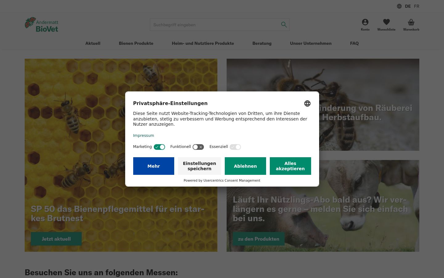 Skärmbild av samtyckesbannern som visades före någon interaktion