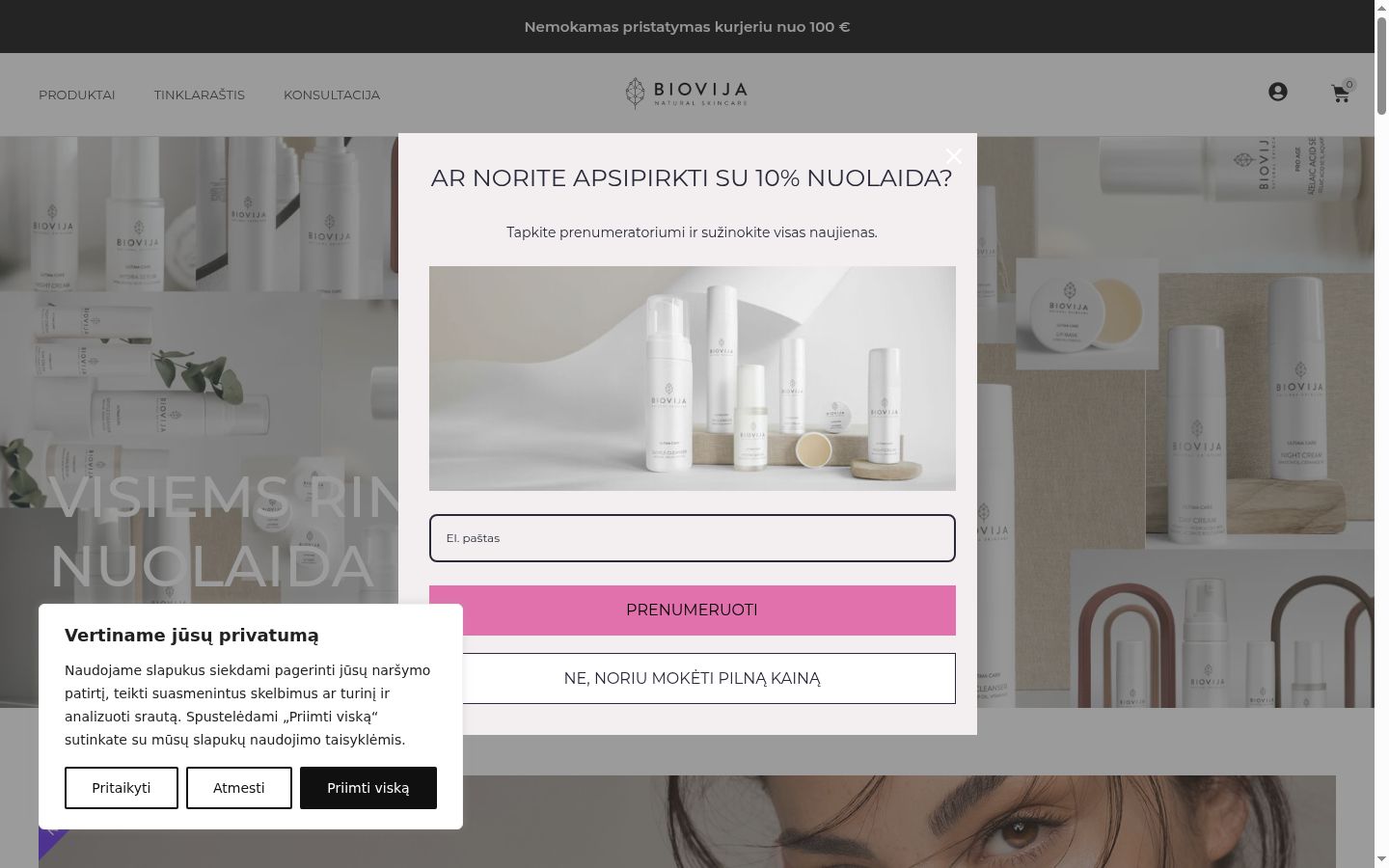 Screenshot del banner di consenso mostrato prima di qualsiasi interazione