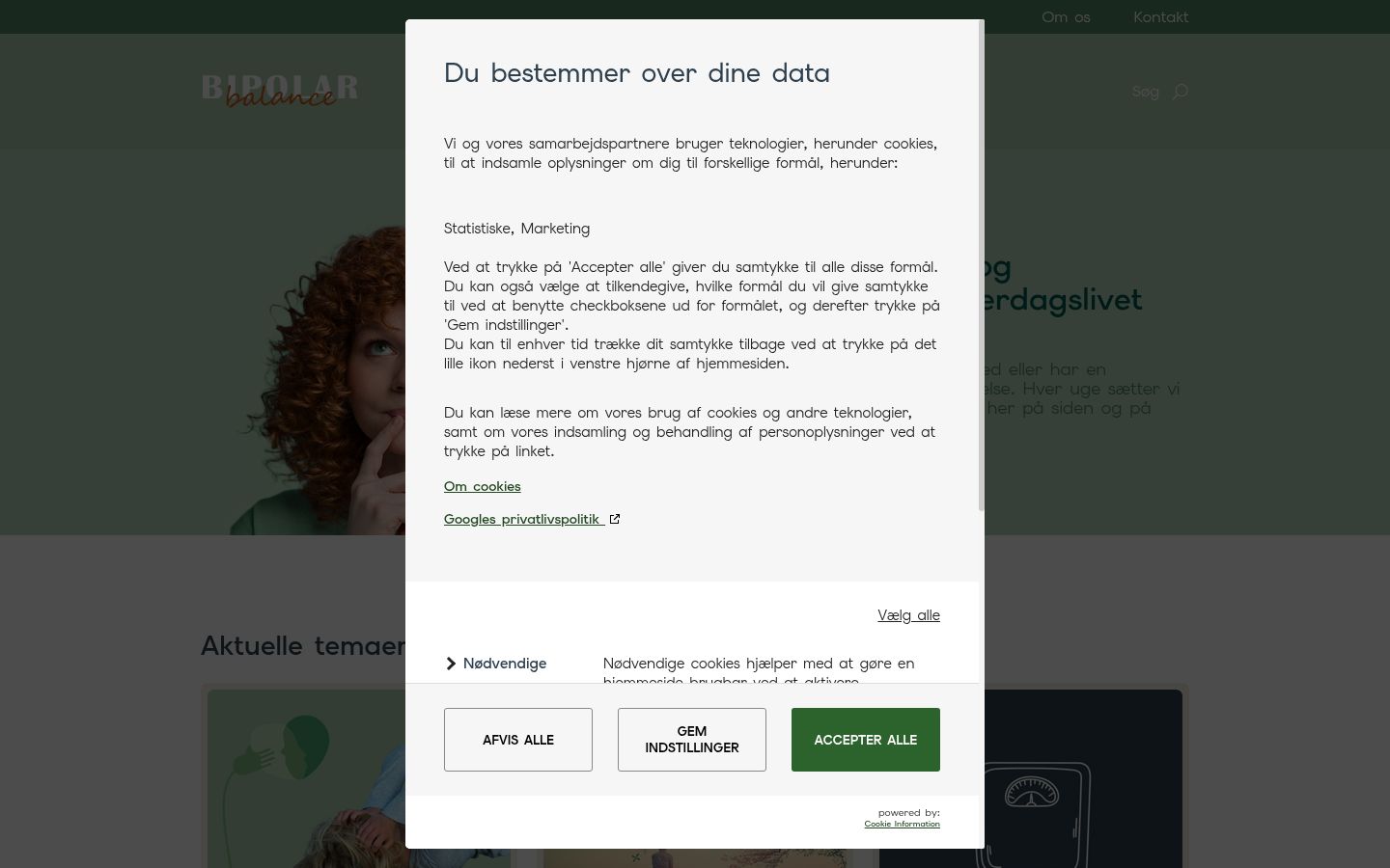 Skärmbild av samtyckesbannern som visades före någon interaktion