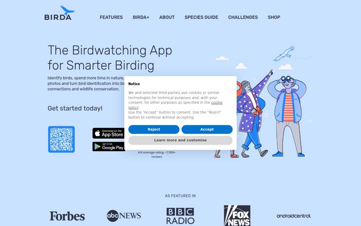 Screenshot of birda.org